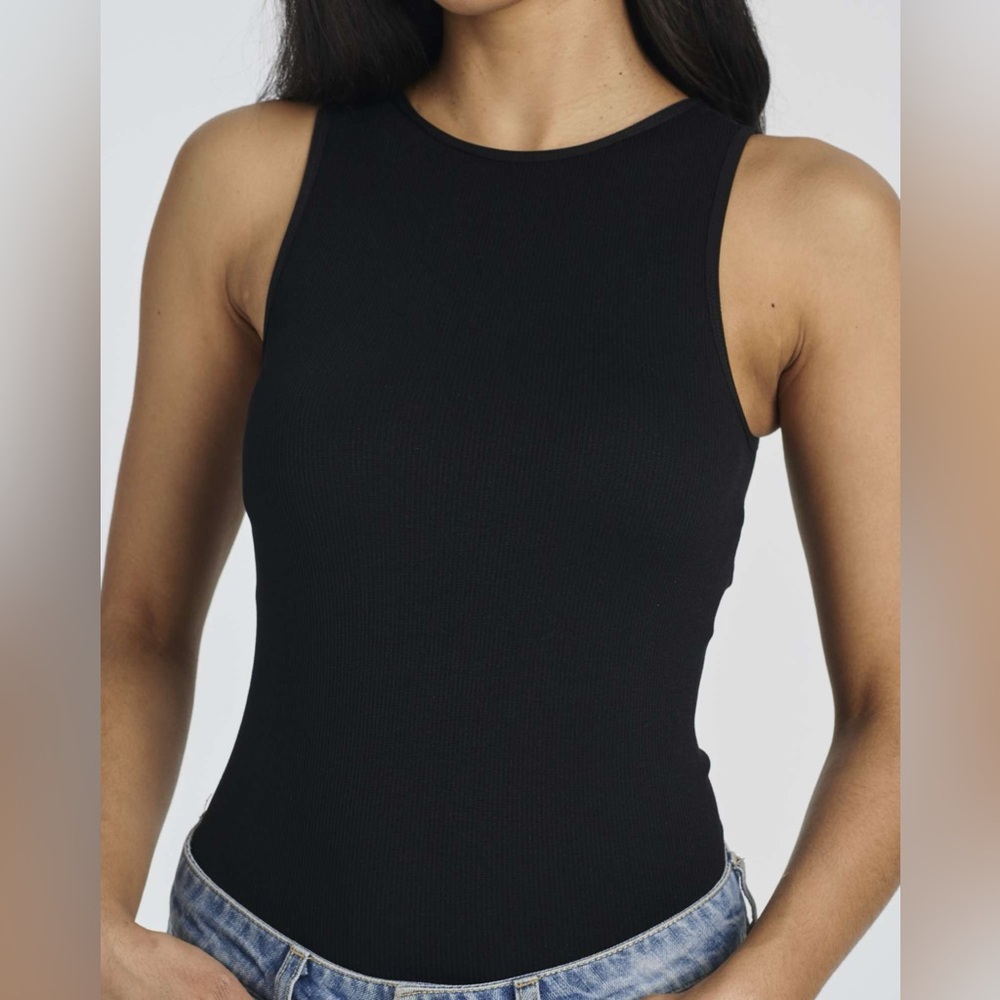 Realessentials Black Ribbed Sleeveless Thong Bodysuit XL NWOT